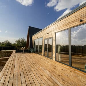 A frame mansion patio