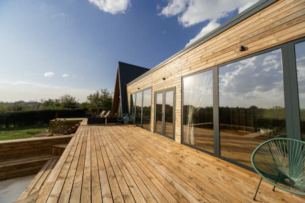 A frame mansion patio
